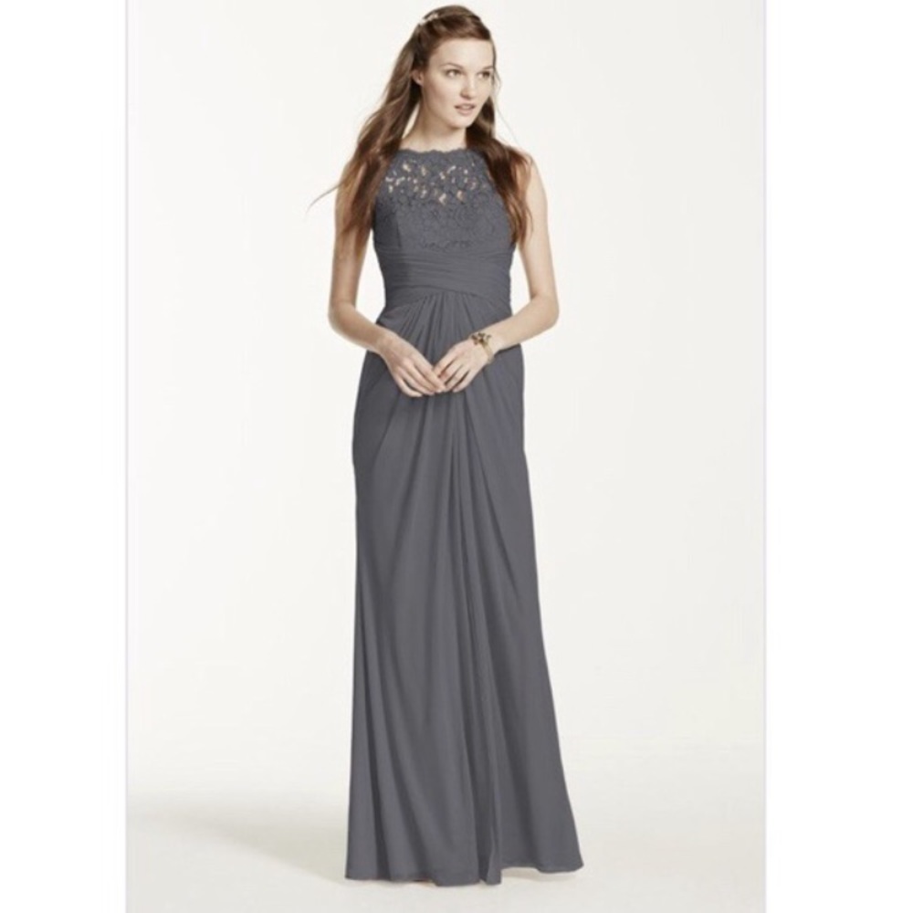 NWT David Bridal Sleeveless long mesh dress with corded lace